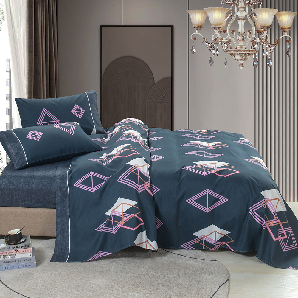 99.99% โพลีเอสเตอร์ทอลายทแยงพิมพ์ 4 แผ่นชุดเตียงชุดเตียง